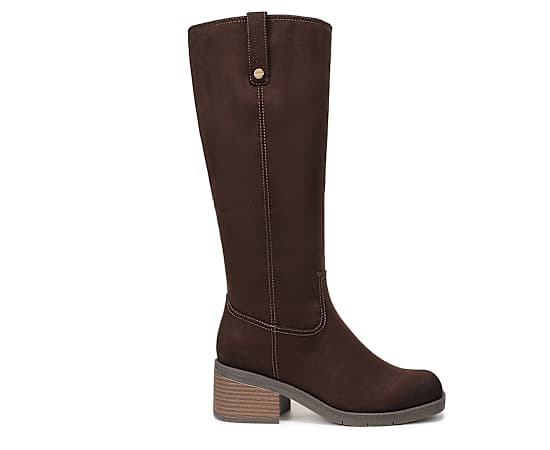 Dr. Scholl's Women's Joplin Square Toe Block Heel Riding Tall Boots - Dark Umber Brown Microsuede