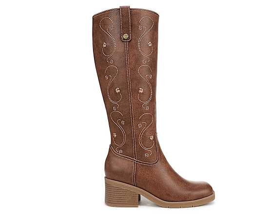 Dr. Scholl's Women's Joplin Tall Boot Embroidered Whiskey Brown Faux Leather DRSCH 10.0 M