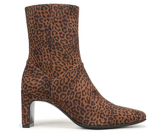 Naturalizer Women's Nona Square Toe Faux Leather Booties - Dark Brown Leopard Print