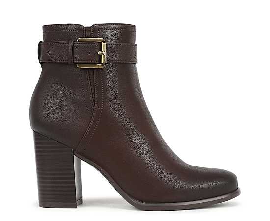 Naturalizer Women's Solana Block Heel Zipper Short Booties - Dark Brown Faux Leather