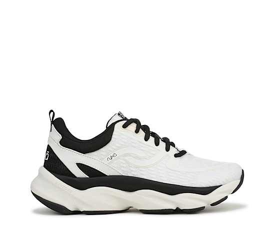 Ryka Women's Rezorb Max Lace Up Walking Sneakers - White/Black Mesh Fabric
