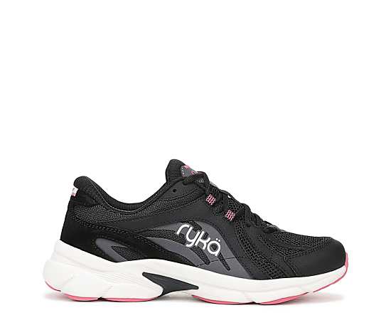 Ryka Women's Skylift Lace Up Walking Sneakers - Black  Pink Sorbet Mesh/Leather/Faux Lea