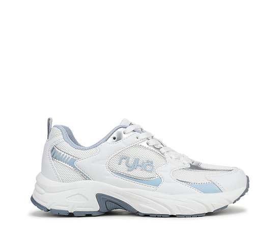 Ryka Generation Walking Sneakers White/Blue Leather/Mesh 9.0 M Lightweight