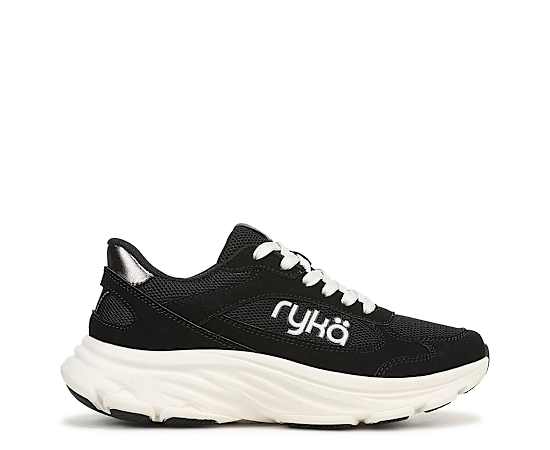 Ryka Women's Devine Max Classic Lace-Up Walking Sneakers - Black Mesh/Faux Suede