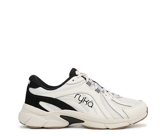 Ryka Skylift Walking Sneakers White/Black Leather/Mesh 5.5 M Arch Support, Lightweight