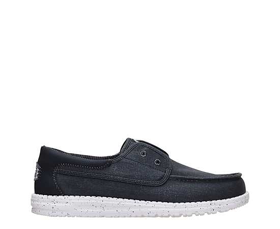HEYDUDE | Men's Casual | Wally Cru Stretch Canvas - Black/White | Size 11