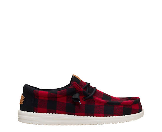 HEYDUDE | Men's Casual | Wally Buffalo Check - Flame Scarlet/Black | Size 12