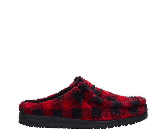 HEYDUDE | Men's Casual | Wally Slipper Buffalo Plaid - Flame Scarlet/Black | Size 10