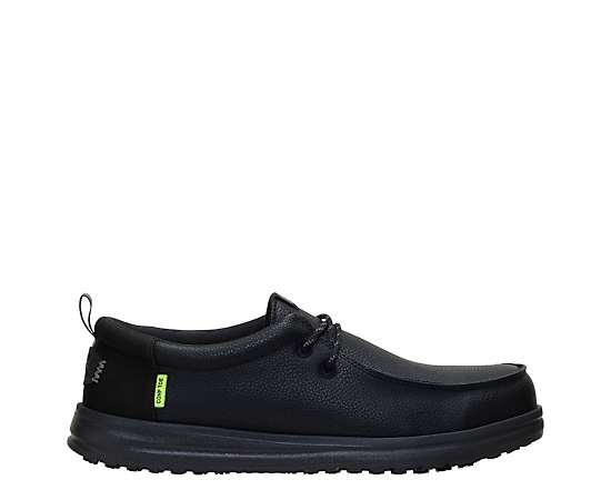 Hey Dude Men's Wally Work CT Leather Shoes, Size 15, Black/Black