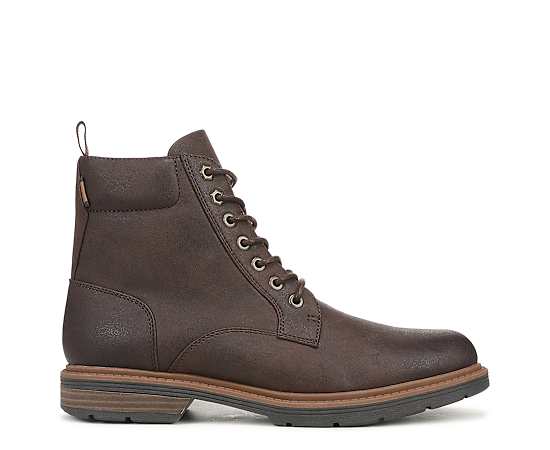 Dr. Scholl's Men's August Lace-Up Round Toe Side Zip Faux Leather Boots - Dark Brown Faux Leather