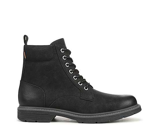 Dr. Scholl's Men's August Lace-Up Round Toe Side Zip Faux Leather Boots - Black Faux Leather