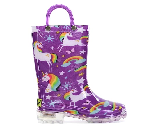 GIRLS TODDLER RAINBOW UNICORN LIGHTED RAIN BOOT