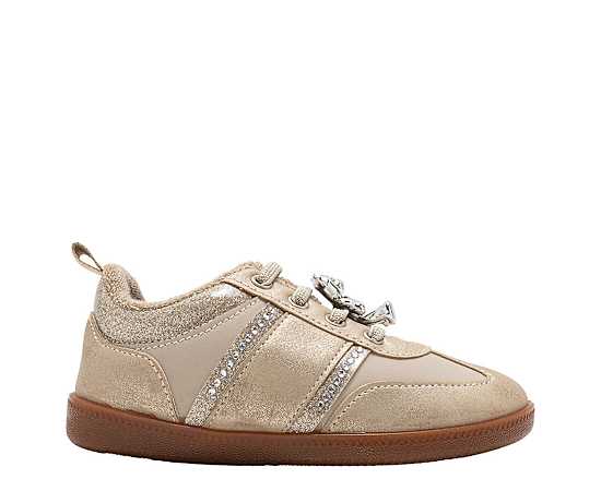 Bebe Toddler Girls' Metallic Bear Charm Sneakers - Tan