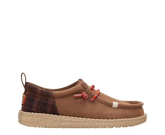 Hey Dude Kids' Wally Funk Plaid Shoes, Size 3, Plaid Brown/Multi