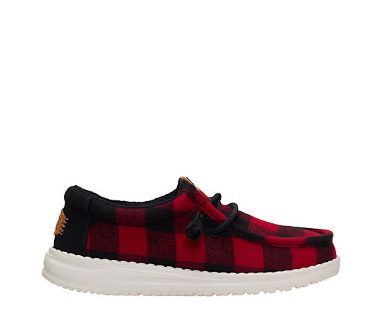 HEYDUDE | Boys Shoes | Wally Youth Buffalo Check - Flame Scarlet/Black | Size 1