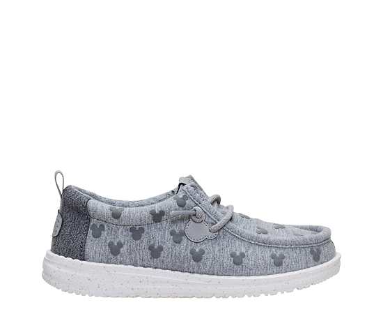 Boys Shoes | Disney's Mickey Mouse x HEYDUDE Wally Mickey Stretch Jersey Youth - Grey/Multi | Size 3