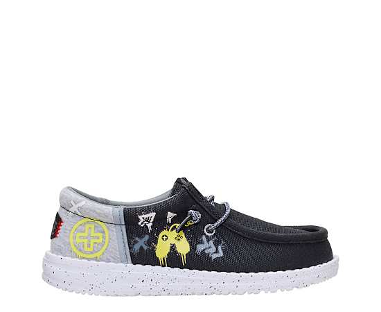 HEYDUDE | Boys Shoes | Wally Funk Youth Graffiti Gamer - Black/Grey | Size 12