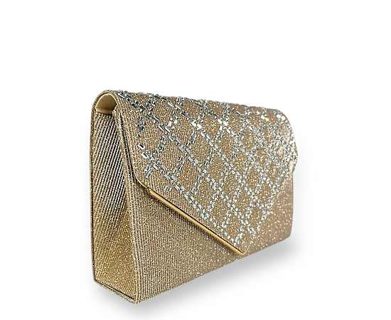 WOMENS DIAMOND CRYSTAL PATTERN STRUCTURED ENVELOPE CLUTCH