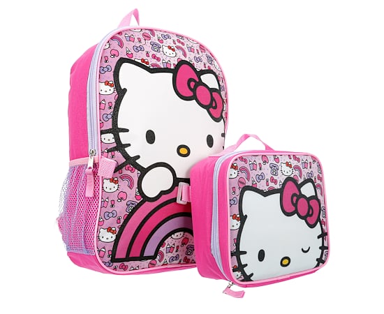 GIRLS HELLO KITTY BACKPACK SET WITH LUNCHBOX