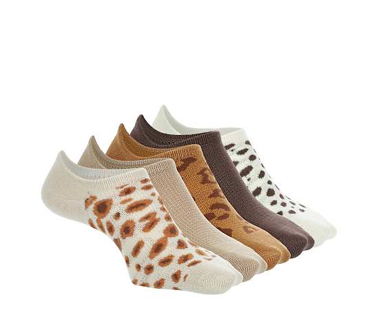 WOMENS ANIMAL PRINT WAFFLE LINER SOCKS 5 PAIRS