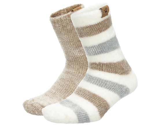 WOMENS WIDE STRIPE CHENILLE CREW SOCKS 2 PAIRS