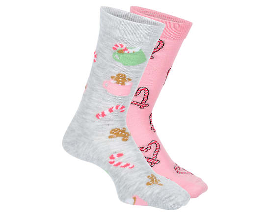 WOMENS GINGERBREAD CANDY CANE CREW SOCKS 2 PAIRS