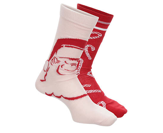WOMENS SANTA CANDY CANE CREW SOCKS 2 PAIRS