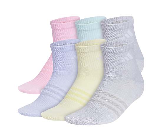 Adidas Girls Large Superlite Quarter Socks 6 Pairs