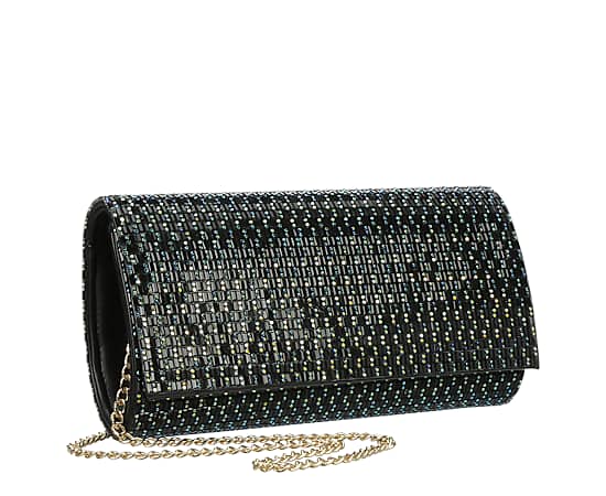 WOMENS CRYSTAL FLAP ROLL CLUTCH
