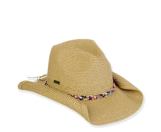 WOMENS PAPERBRAID WESTERN HAT WITH COLORBRAID TRIM