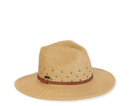 SUN N SAND-UNISEX PAPERSTRAW SAFARI HAT WITH FAUX LEATHER TRIM