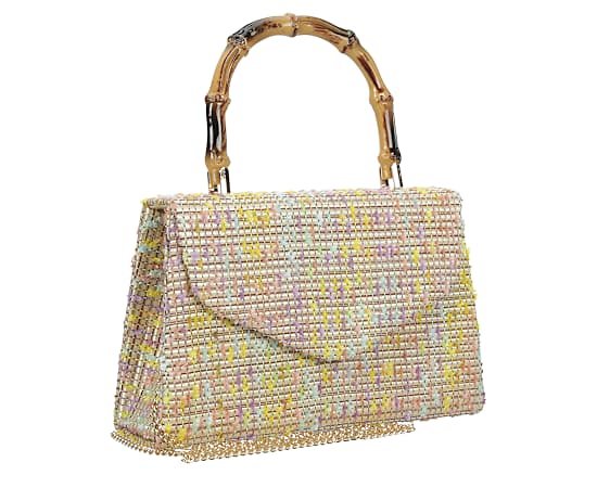 D`MARGEAUX-UNISEX STRAW CLUTCH WITH BEAD HANDLE