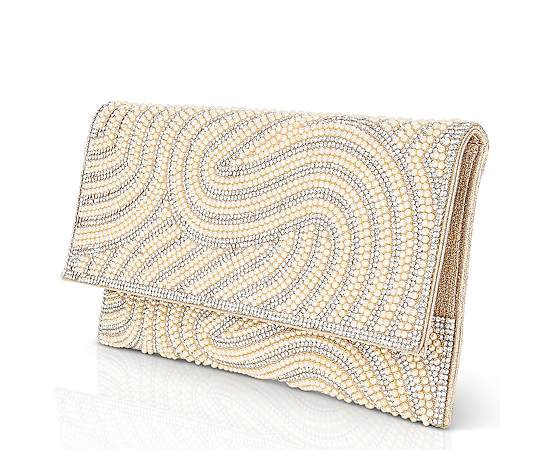 AMERICAN GLAMOUR BADGLEY MISCHKA-UNISEX PEARL AND CRYSTAL SWIRL ENVELOPE CLUTCH