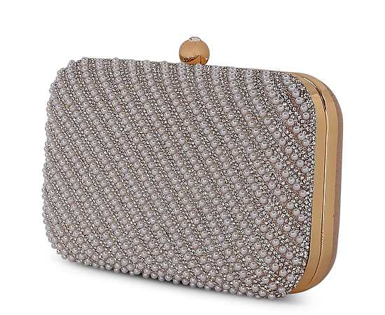 WOMENS PEARL AND CRYSTAL BIAS MINAUDIERE