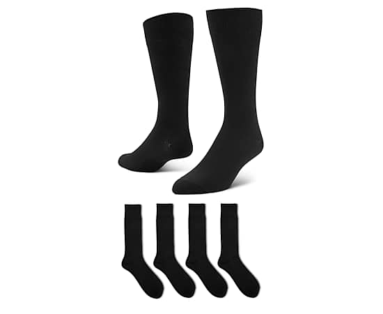 MENS FLAT KNIT DRESS CREW SOCKS 4 PAIRS