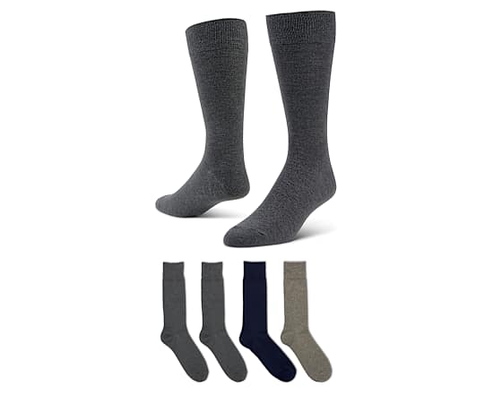 MENS FLAT KNIT DRESS CREW SOCKS 4 PAIRS