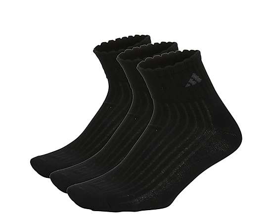 WOMENS SCALLOPED QUARTER SOCKS 3 PAIRS