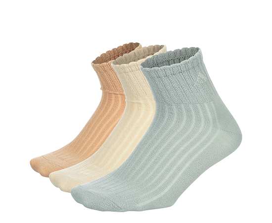 WOMENS SCALLOPED QUARTER SOCKS 3 PAIRS