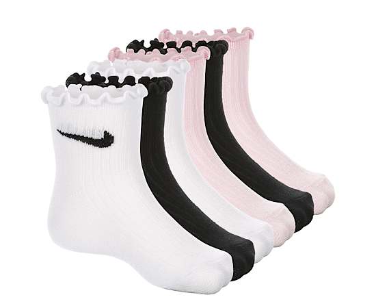 GIRLS EXTRA SMALL RUFFLE LETTUCE QUARTER SOCKS 6 PAIRS