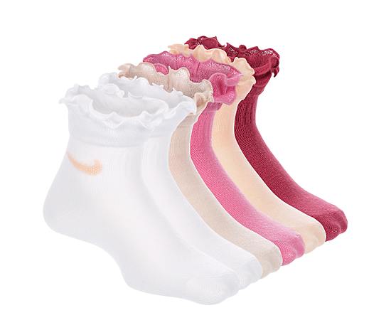 GIRLS XS RUFFLED QUARTER SOCKS 6 PAIRS