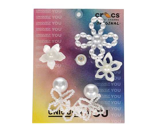 UNISEX WHITE PEARL BEADED 5 PACK JIBBITZ