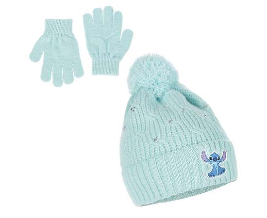 GIRLS STITCH SEQUIN GLITTER BEANIE AND GLOVE SET