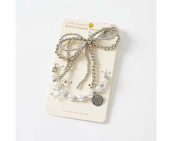 UNISEX SILVER BOW SHOE CHARMS 4 PACK