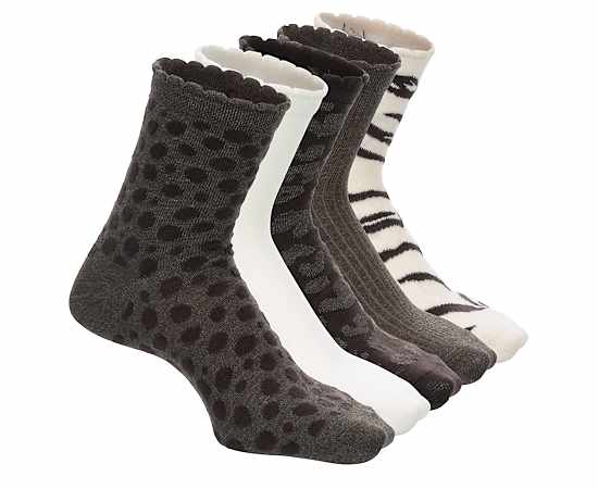 WOMENS ANIMAL SCALLOP ANKLET SOCKS 5 PAIRS