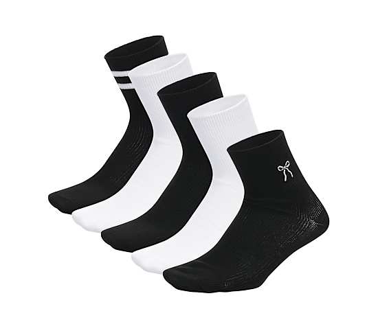 WOMENS SILVER BOW RIB ANKLET SOCKS 5 PAIRS