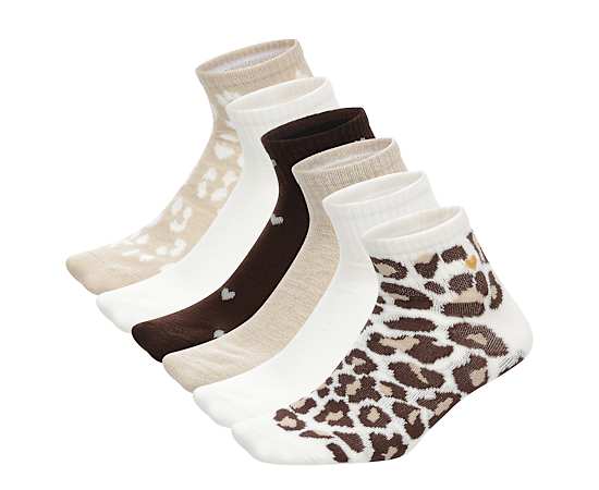 WOMENS GOLD HEART LEOPARD QUARTER SOCKS 6 PAIRS