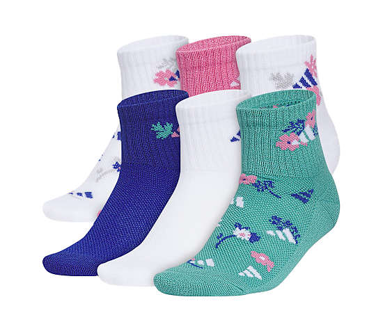 GIRLS ATHLETIC CUSHIONED QUARTER SOCKS 6 PAIRS
