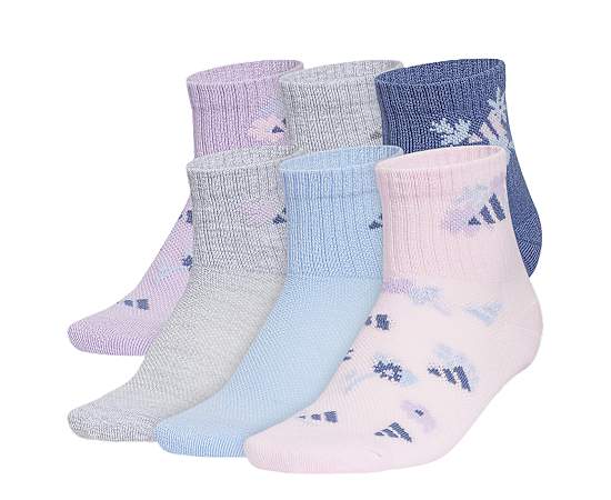GIRLS ATHLETIC CUSHIONED QUARTER SOCKS 6 PAIRS