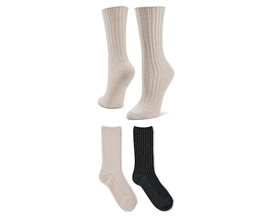WOMENS WOOL RIB CREW SOCKS 2 PAIRS