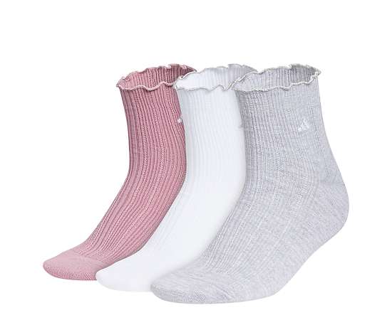 ADIDAS-WOMENS RUFFLE QUARTER SOCKS 3 PAIRS